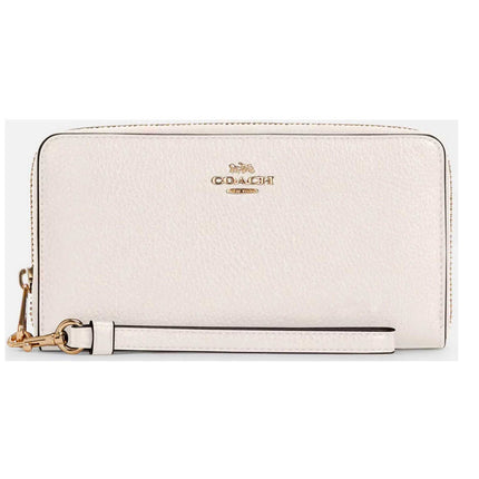 Coach Women's Wallet - Refined Pebble Leather Long Zip Around, Gold/Chalk | C4451 CHK ,