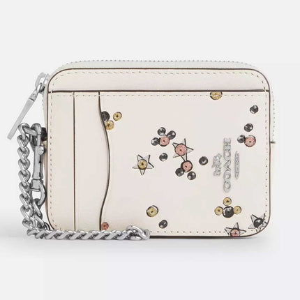 Coach Women's Zip Card Case - Star Print Leather, Silver/Chalk Multi | CCO26 MLT ,