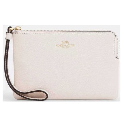 Coach Women's Wristlet - Pebble Leather Corner Zip, Gold/Chalk | CP483 CHK ,