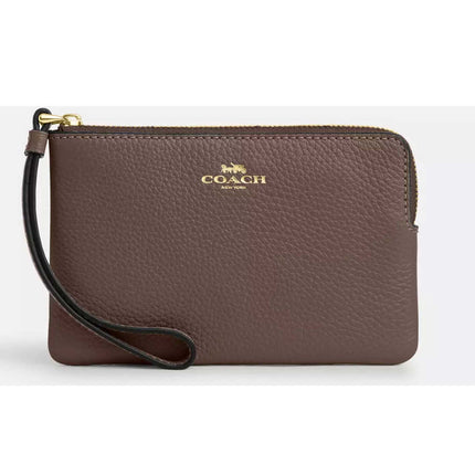 Coach Women's Wristlet - Corner Zip Pebble Leather, Gold/Dark Stone | CP483 DK STE ,