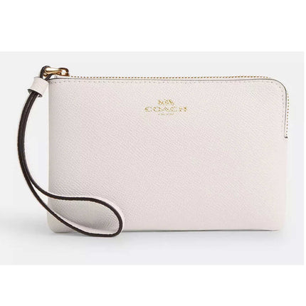 Coach Women's Wristlet - Crossgrain Leather Corner Zip, Gold/Chalk | CV396 CHK ,