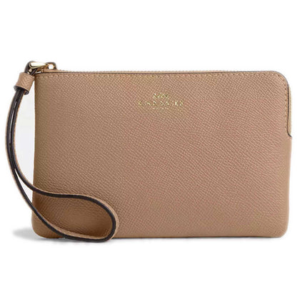 Coach Women's Wristlet - Crossgrain Leather Corner Zip, Gold/Taupe | CV396 TAE ,