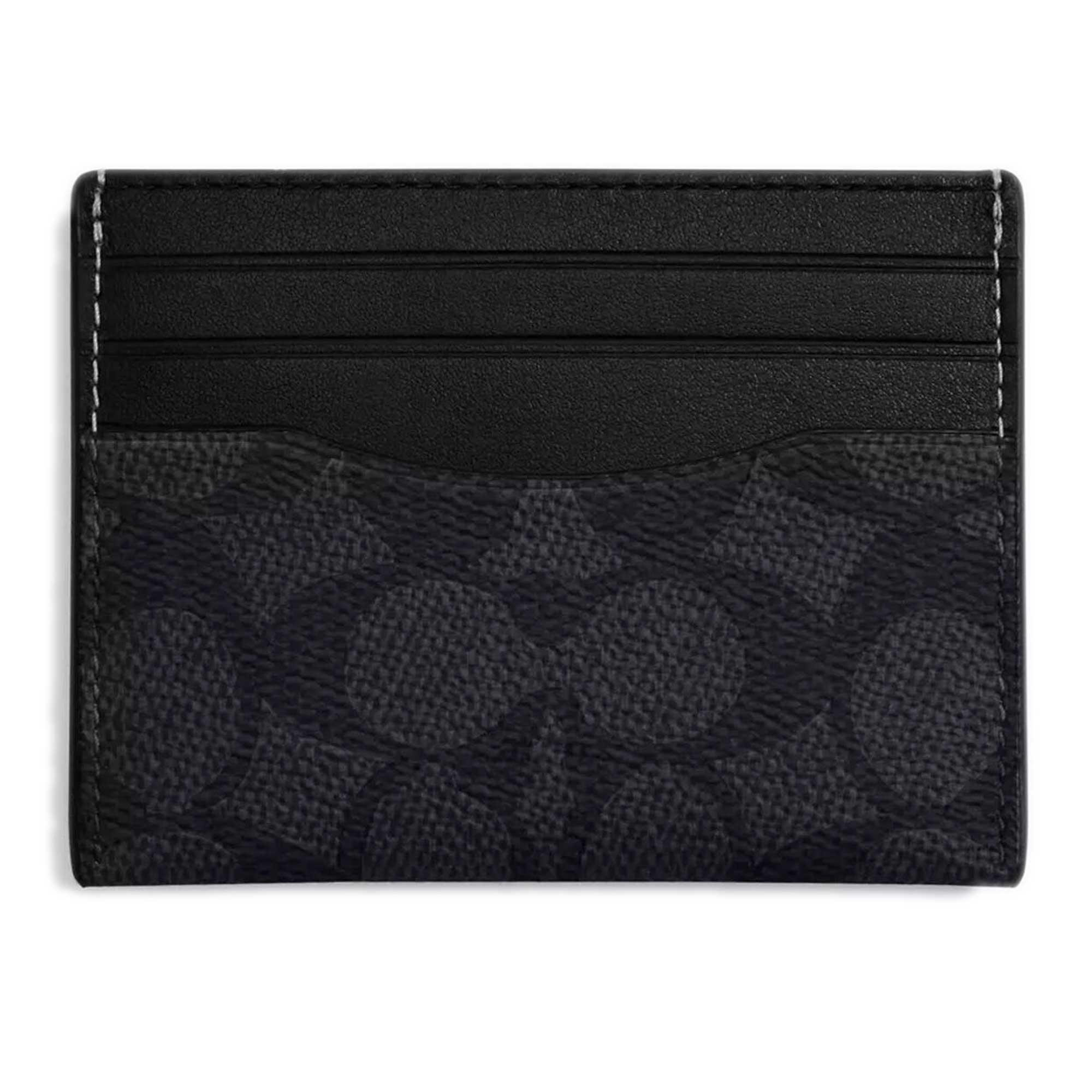 Coach Women's Card Case - Slim Id Signature Canvas, Charcoal/Black