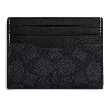 Coach Women's Card Case - Slim Id Signature Canvas, Charcoal/Black | CW366 BLK ,