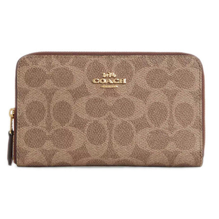 Coach Women's Zip Wallet - Signature Canvas Medium Id Gold/Tan/Brown | CW781 BRN ,