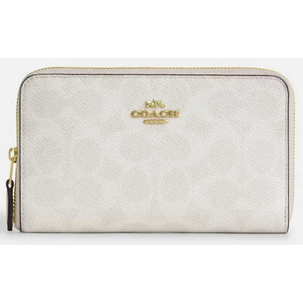 Coach Women's Zip Wallet - Canvas Medium Id, Gold/White/Chalk | CW781 WH CHK ,