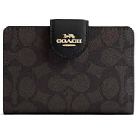 Coach Women's Zip Wallet - Medium Corner Canvas, Gold/Walnut/Black | CW786 BLK ,