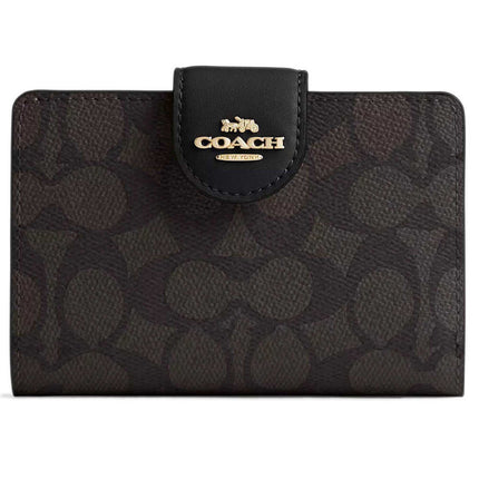 Coach Women's Zip Wallet - Medium Corner Canvas, Gold/Walnut/Black | CW786 BLK ,