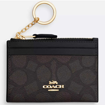 Coach Women's Id Case - Mini Skinny Signature Canvas, Gold/Walnut/Black | CW870 WT BLK ,