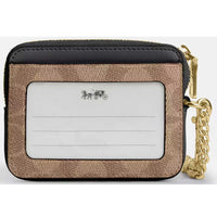 Coach Women's Card Case - Signature Canvas Zip, Gold/Tan/Black | CW883 BLK ,