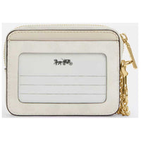 Coach Women's Card Case - Signature Canvas Zip, Gold/White/Chalk | CW883 WT CHK ,