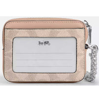 Coach Women's Card Case - Signature Canvas Zip, Silver/Sand/Taupe | CW883 TAE ,