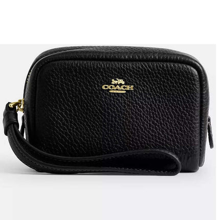 Coach Women's Pouch Wristlet - Refined Pebbled Leather, Gold/Black | CW906 BLK ,