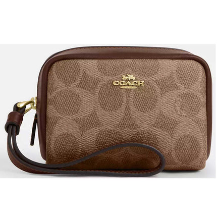 Coach Women's Pouch Wristlet - Pebbled Leather, Gold/Tan/Brown | CW907 BRN ,
