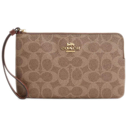 Coach Women's Wristlet - Large Corner Signature Canvas, Gold/Tan/Brown | CZ277 BRN ,