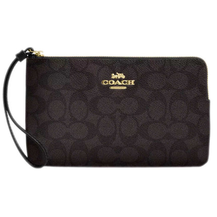 Coach Women's Wristlet - Large Corner Canvas, Gold/Walnut/Black | CZ277 BLK ,