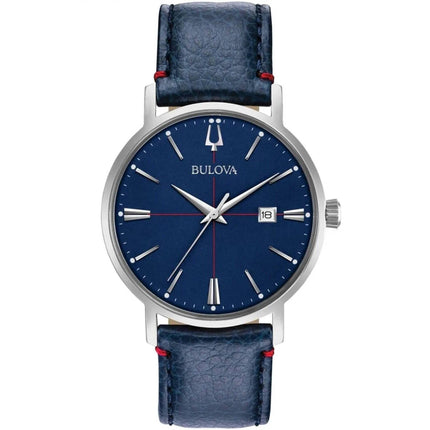 Bulova Men's Analog Watch - Aerojet Quartz Blue Dial Genuine Leather Strap | 96B293 ,