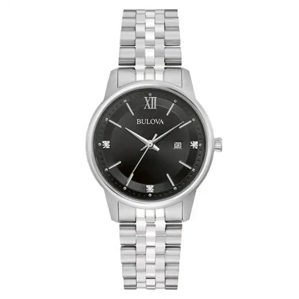 Bulova Women's Watch - Classic Quartz Black Dial Stainless Steel Bracelet | 96P226 ,