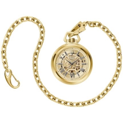 Bulova Men's Pocket Watch - Sutton Automatic Gold Tone Semi-Skeleton Dial | 97A178 ,