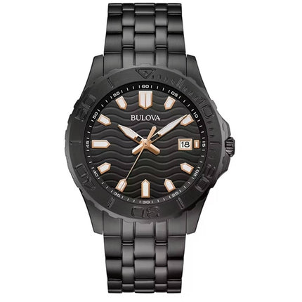 Bulova Men's Watch - Quartz Textured Black Dial Stainless Steel Bracelet | 98B438 ,