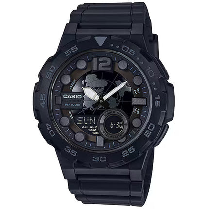 Casio Men's Watch - Dual Time Black Analog-Digital Dial Resin Strap | AEQ-100W-1BVCF ,