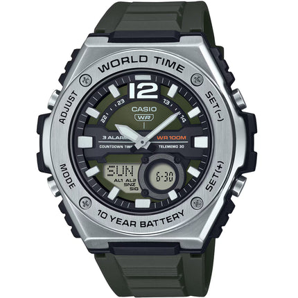 Casio Men's Watch - World Time Black and Green Analog-Digital Dial | MWQ-100-3AVCF ,