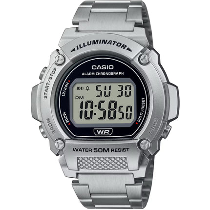 Casio Men's Watch - Alarm Grey Digital Dial Silver Steel Bracelet | W-219HD-1AVCF ,