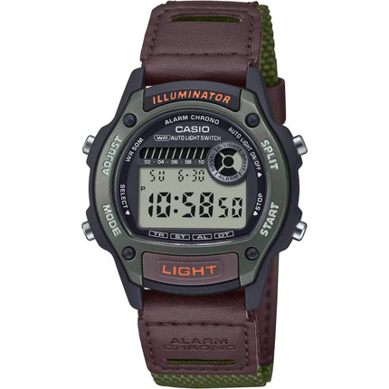 Casio Unisex Watch - Alarm Digital Dial Brown and Green Strap | W-220HF-3AVCF ,