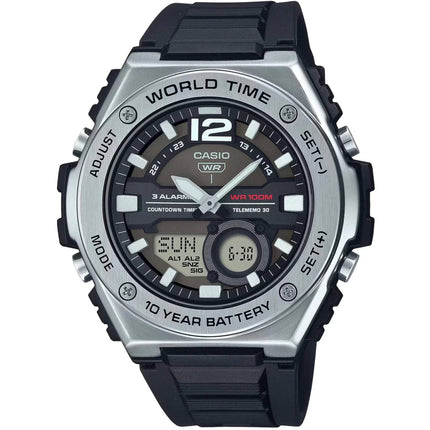 Casio Unisex Ana-Digi Watch - Quartz World Time Black Resin Strap | MWQ-100-1AVCF ,