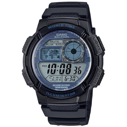 Casio Unisex Digital Watch - Quartz World Time Black Resin Strap | AE-1000W-2A2VCF ,
