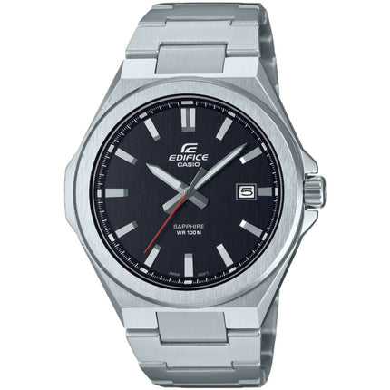 Casio Men's Watch - Edifice Quartz Black Dial Silver Steel Bracelet | EFB-108D-1AVCR ,
