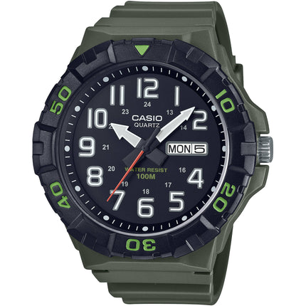 Casio Men's Analog Watch - Quartz Day Date Black Dial Green Strap | MRW-210H-3AVCF ,