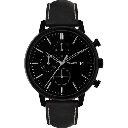 Timex Men's Watch - Chicago Chronograph Black Dial Leather Strap Date | TW2U39200VQ ,
