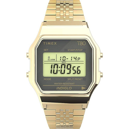 Timex Unisex Watch - T80 Alarm Grey Digital Dial Yellow Gold Bracelet | TW2U93500YB ,