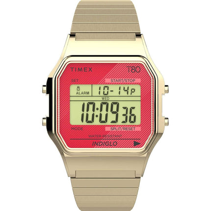 Timex Unisex Watch - T80 Alarm Digital Dial Yellow Gold Steel Bracelet | TW2V19200YB ,