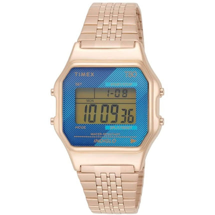 Timex Unisex Watch - T80 Alarm Digital Dial Rose Gold Steel Bracelet | TW2V19600YB ,