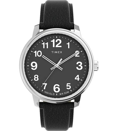 Timex Men's Watch - Easy Reader Quartz Silver Case Black Leather Strap | TW2V214009J ,