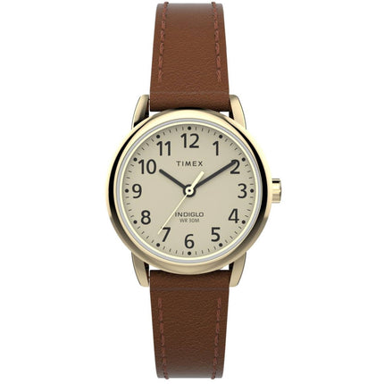 Timex Women's Analog Watch - Easy Reader Cream Dial Brown Leather Strap | TW2V754009J ,