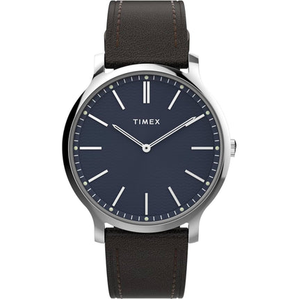 Timex Men's Watch - Trend Gallery Quartz Blue Dial Brown Leather Strap | TW2W43700VQ ,