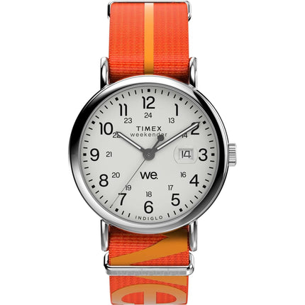 Timex Men's Analog Watch - Weekender Quartz White Dial Orange Strap | TW2W99500VQ ,