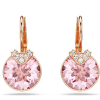 Swarovski Women's Drop Earrings - Bella Round Pink Stone Set Rose Gold | 5662114 ,