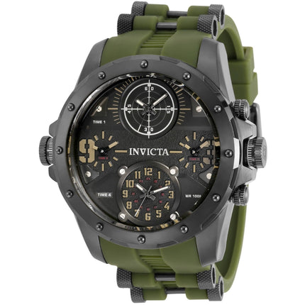 Invicta Men's Watch - Coalition Forces 4 Time Zone Gunmetal and Green Strap | 31138 ,