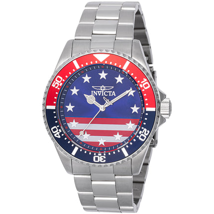 Invicta Men's Watch - Pro Diver Red, White and Blue Dial Silver Bracelet | 48942 ,