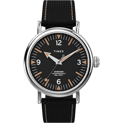 Timex Men's Watch - Standard Black Leather and Woven Fabric Strap | TW2V44000VQ ,