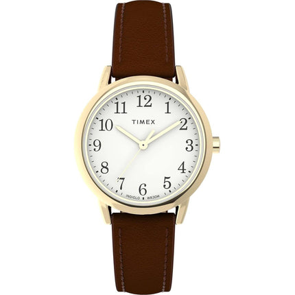 Timex Women's Watch - Easy Reader White Dial Brown Leather Eco Strap | TW2W32600JT ,