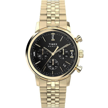 Timex Men's Watch - Marlin Chronograph Black Dial Yellow Gold Bracelet | TW2W59900VQ ,