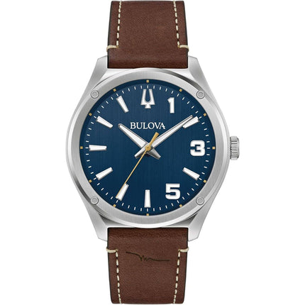 Bulova Men's Watch - Marc Anthony Quartz Blue Dial Brown Leather Strap | 96A313 ,