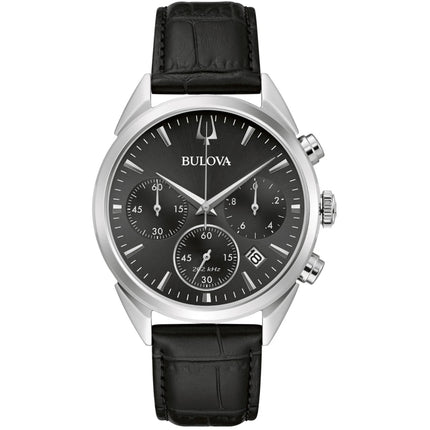 Bulova Men's Watch - High Precision Chronograph Black Dial Leather Strap | 96B371 ,