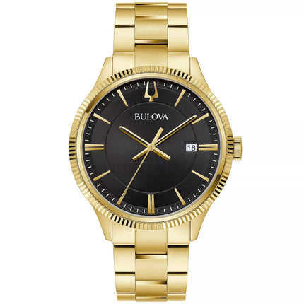 Bulova Men's Watch - Quartz Black Dial Yellow Gold Steel Bracelet Date | 97B228 ,