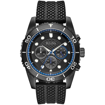 Bulova Men's Watch - Quartz Chronograph Black Dial Silicone Rubber Strap | 98A211 ,